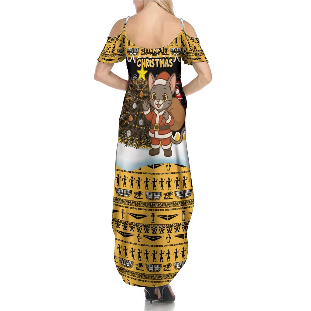 Egypt Christmas Summer Maxi Dress with Santa Cat Sleigh Reindeer Christmas Tree and Ancient Hieroglyphic - Wonder Print Shop