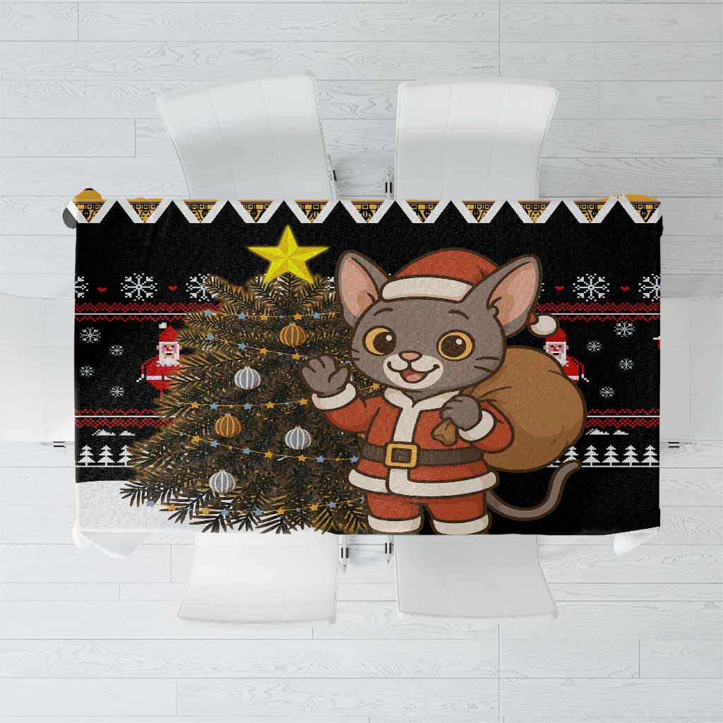 Egypt Christmas Tablecloth with Santa Cat Sleigh Reindeer Christmas Tree and Ancient Hieroglyphic - Wonder Print Shop
