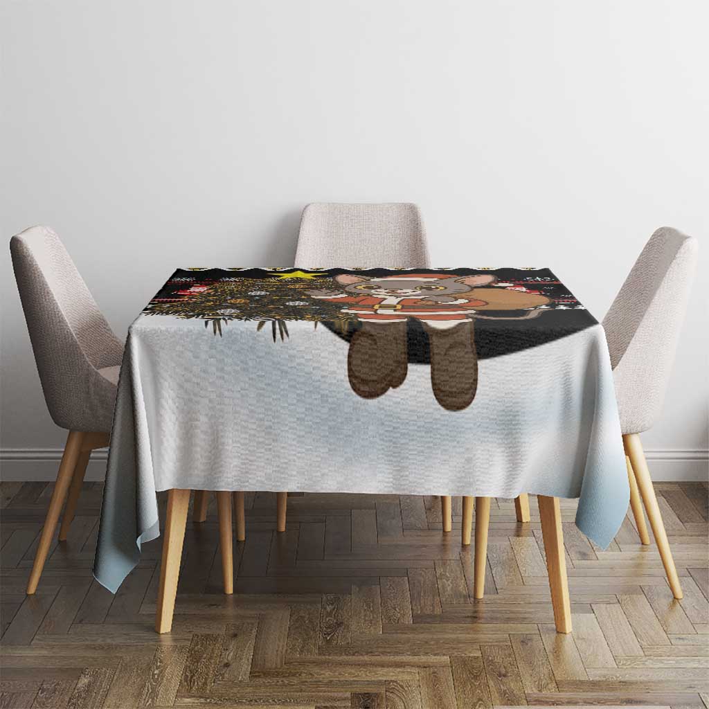 Egypt Christmas Tablecloth with Santa Cat Sleigh Reindeer Christmas Tree and Ancient Hieroglyphic - Wonder Print Shop
