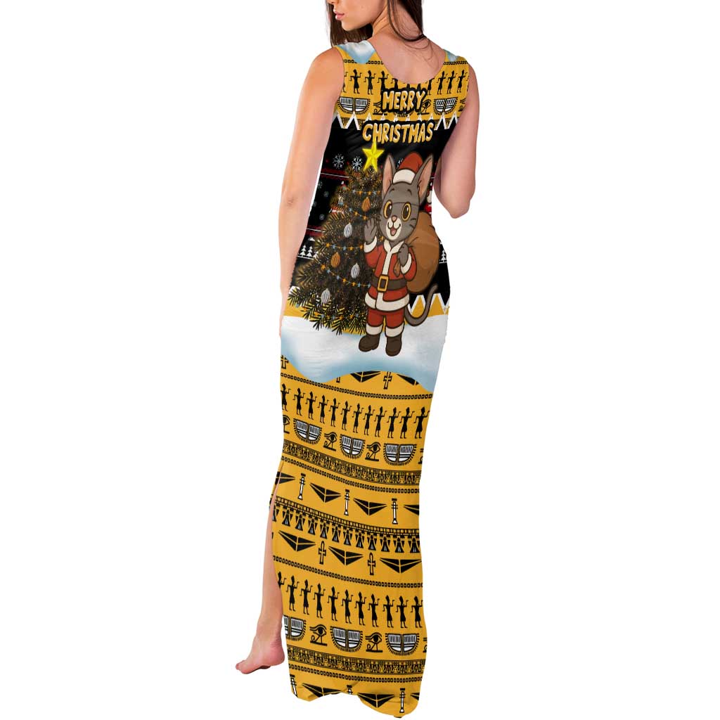 Egypt Christmas Tank Maxi Dress with Santa Cat Sleigh Reindeer Christmas Tree and Ancient Hieroglyphic - Wonder Print Shop