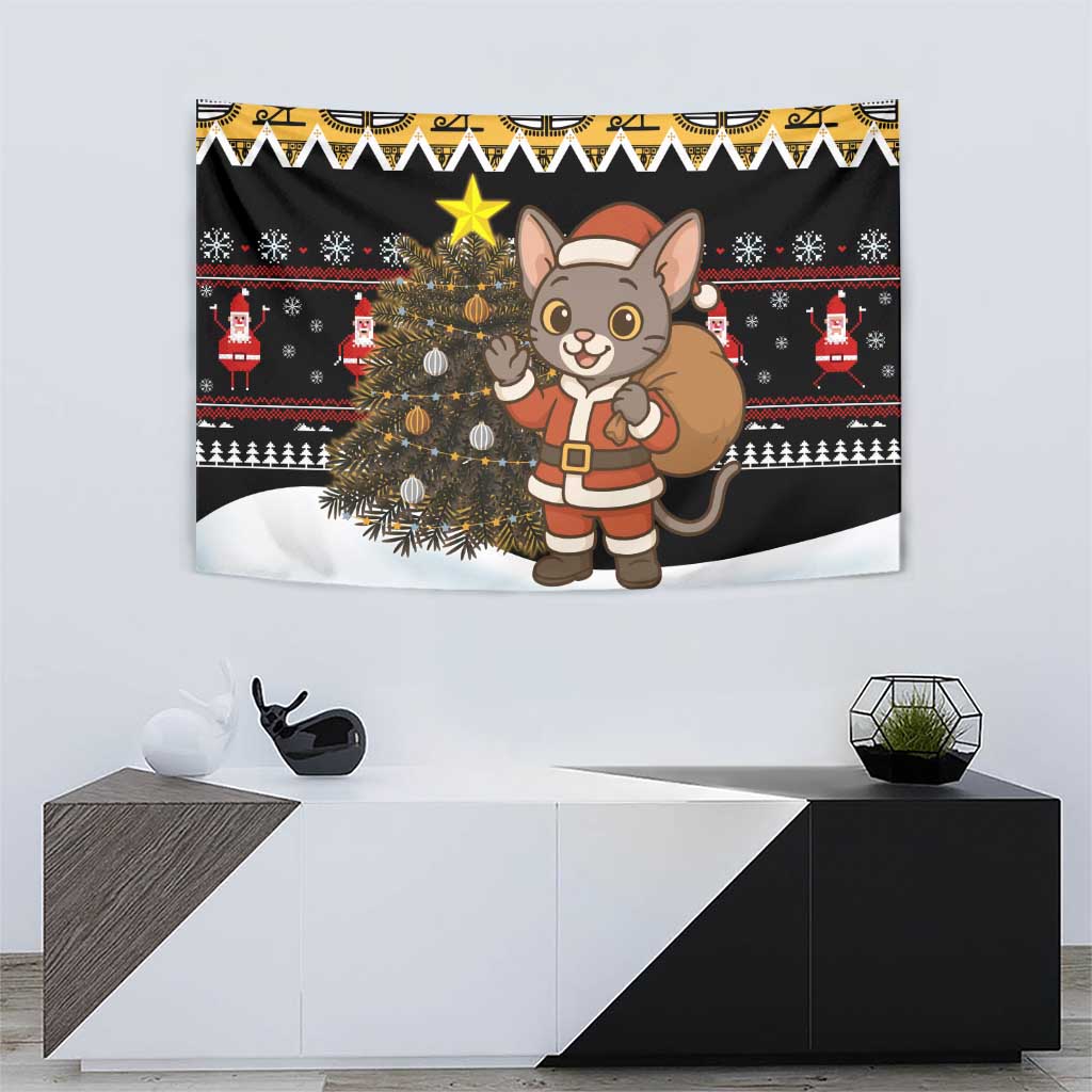 Egypt Christmas Tapestry with Santa Cat Sleigh Reindeer Christmas Tree and Ancient Hieroglyphic - Wonder Print Shop