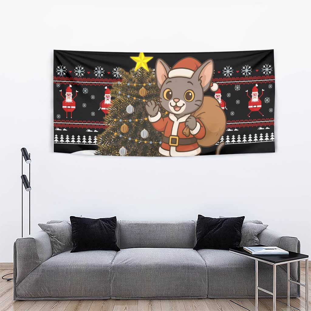 Egypt Christmas Tapestry with Santa Cat Sleigh Reindeer Christmas Tree and Ancient Hieroglyphic - Wonder Print Shop