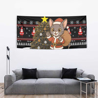 Egypt Christmas Tapestry with Santa Cat Sleigh Reindeer Christmas Tree and Ancient Hieroglyphic - Wonder Print Shop