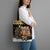 Egypt Christmas Tote Bag with Santa Cat Sleigh Reindeer Christmas Tree and Ancient Hieroglyphic - Wonder Print Shop