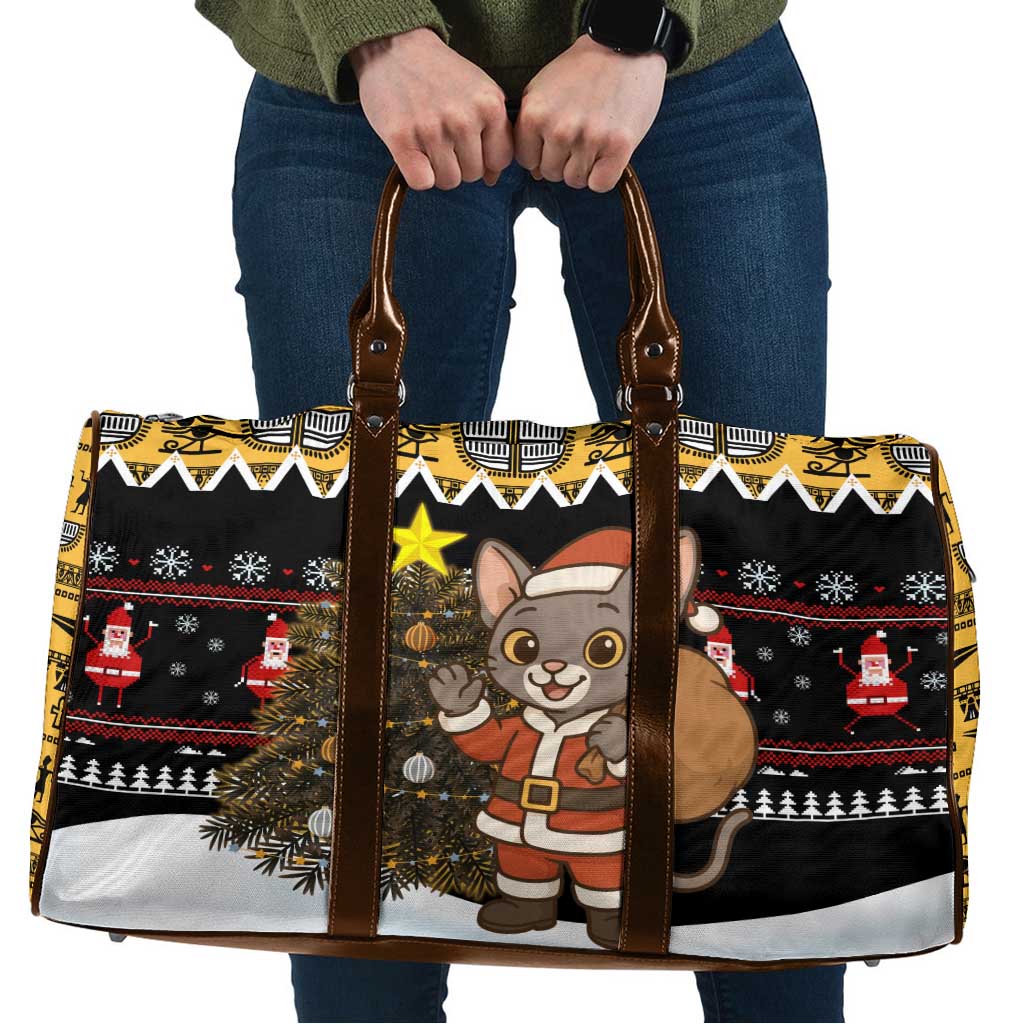 Egypt Christmas Travel Bag with Santa Cat Sleigh Reindeer Christmas Tree and Ancient Hieroglyphic - Wonder Print Shop