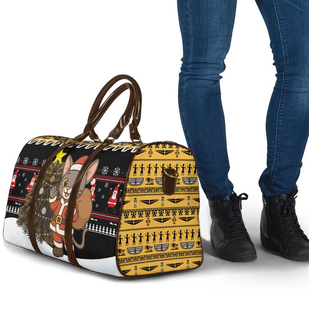 Egypt Christmas Travel Bag with Santa Cat Sleigh Reindeer Christmas Tree and Ancient Hieroglyphic - Wonder Print Shop