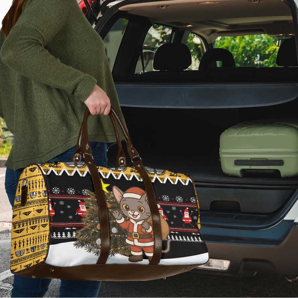 Egypt Christmas Travel Bag with Santa Cat Sleigh Reindeer Christmas Tree and Ancient Hieroglyphic - Wonder Print Shop