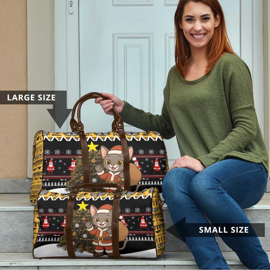 Egypt Christmas Travel Bag with Santa Cat Sleigh Reindeer Christmas Tree and Ancient Hieroglyphic - Wonder Print Shop