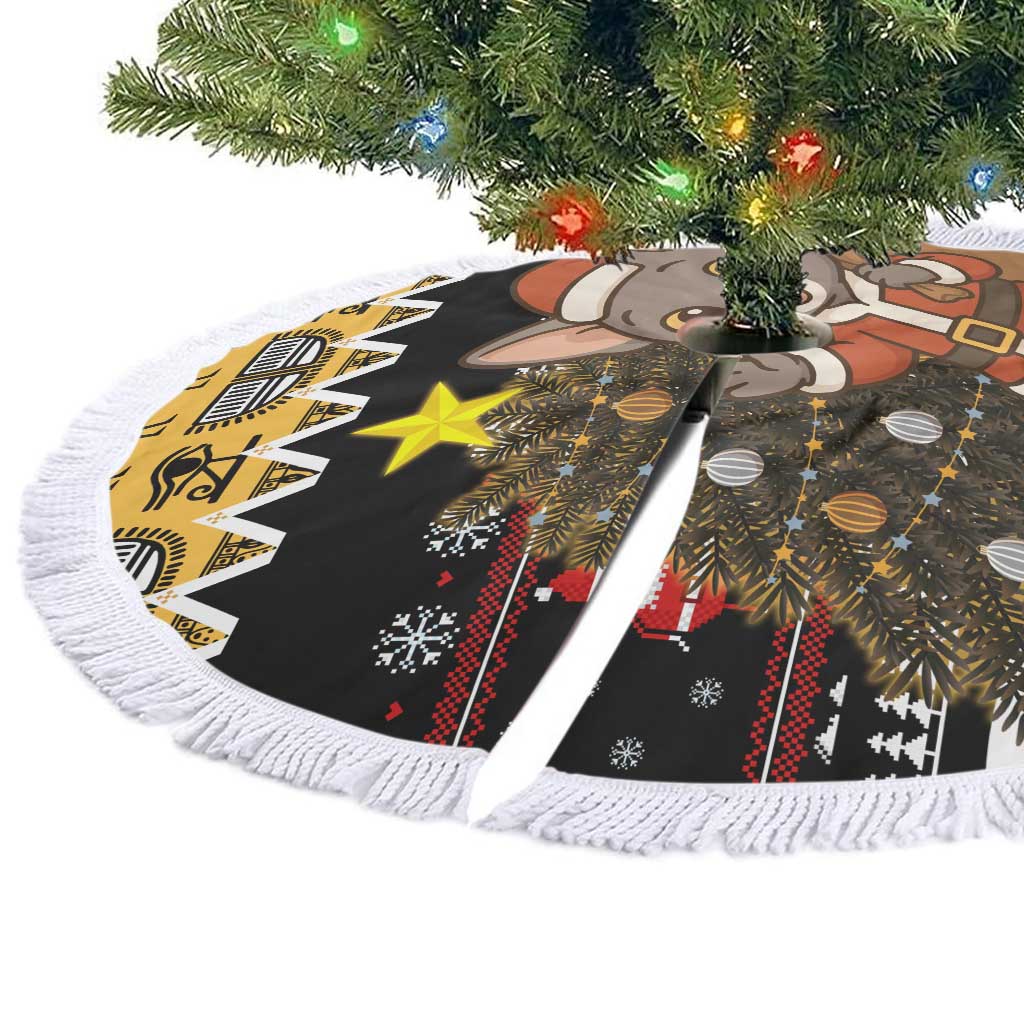 Egypt Christmas Tree Skirt with Santa Cat Sleigh Reindeer Christmas Tree and Ancient Hieroglyphic - Wonder Print Shop