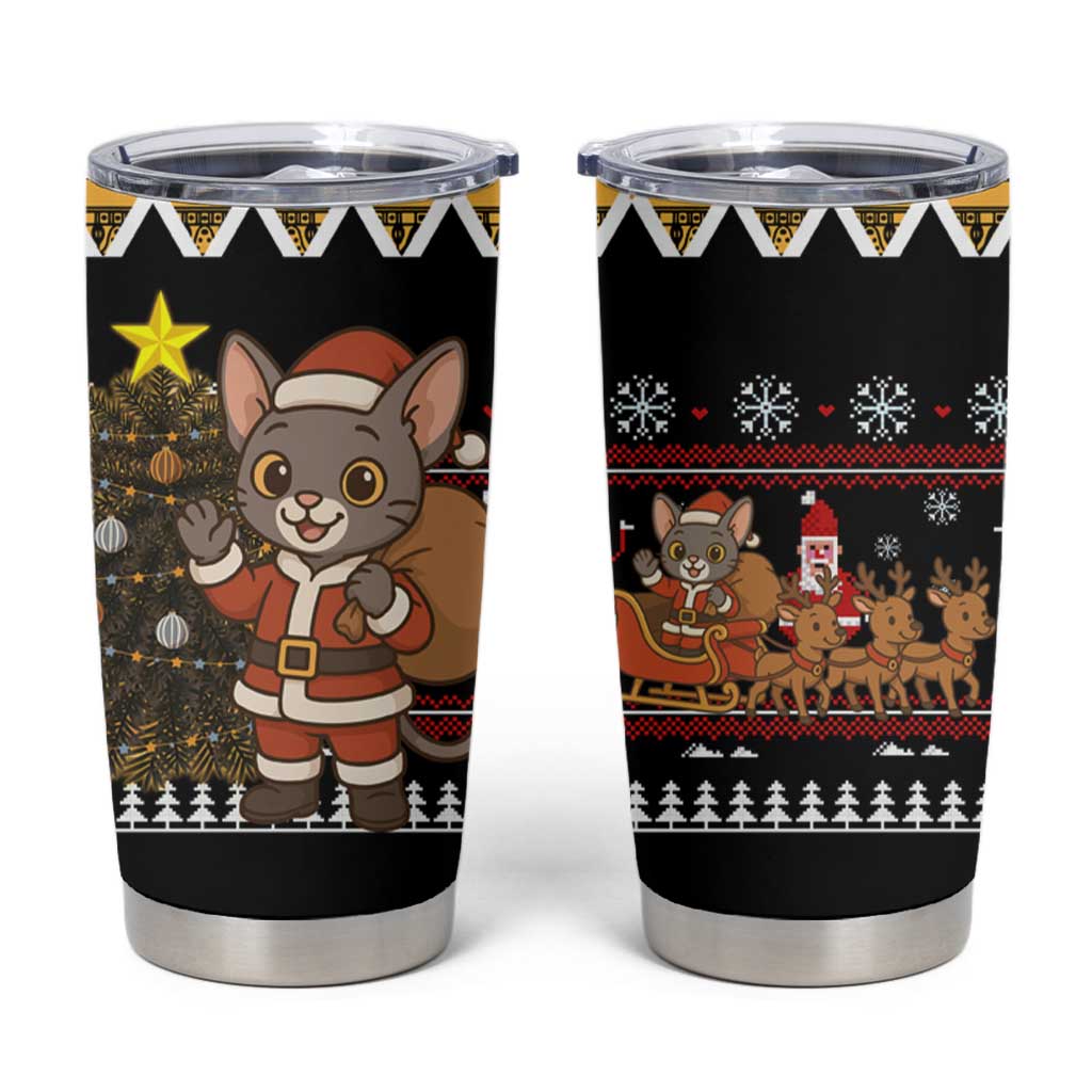 Egypt Christmas Tumbler Cup with Santa Cat Sleigh Reindeer Christmas Tree and Ancient Hieroglyphic - Wonder Print Shop