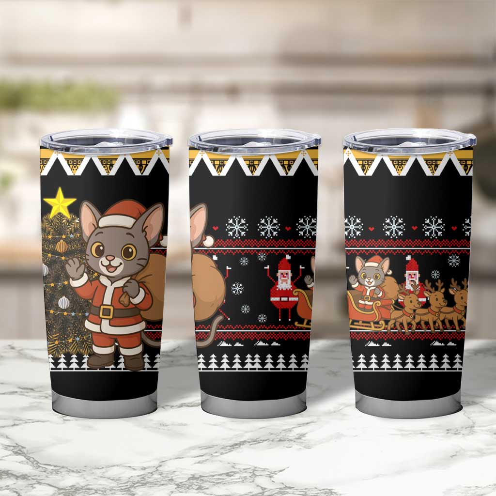 Egypt Christmas Tumbler Cup with Santa Cat Sleigh Reindeer Christmas Tree and Ancient Hieroglyphic - Wonder Print Shop