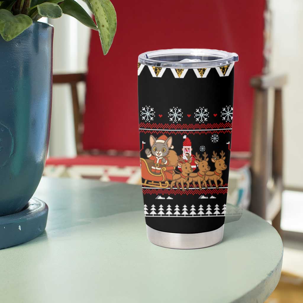 Egypt Christmas Tumbler Cup with Santa Cat Sleigh Reindeer Christmas Tree and Ancient Hieroglyphic - Wonder Print Shop