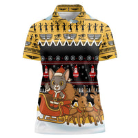 Egypt Christmas Women Polo Shirt with Santa Cat Sleigh Reindeer Christmas Tree and Ancient Hieroglyphic - Wonder Print Shop
