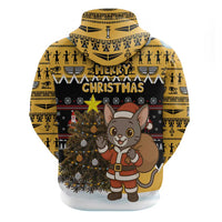 Egypt Christmas Zip Hoodie with Santa Cat Sleigh Reindeer Christmas Tree and Ancient Hieroglyphic - Wonder Print Shop
