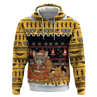 Egypt Christmas Zip Hoodie with Santa Cat Sleigh Reindeer Christmas Tree and Ancient Hieroglyphic - Wonder Print Shop