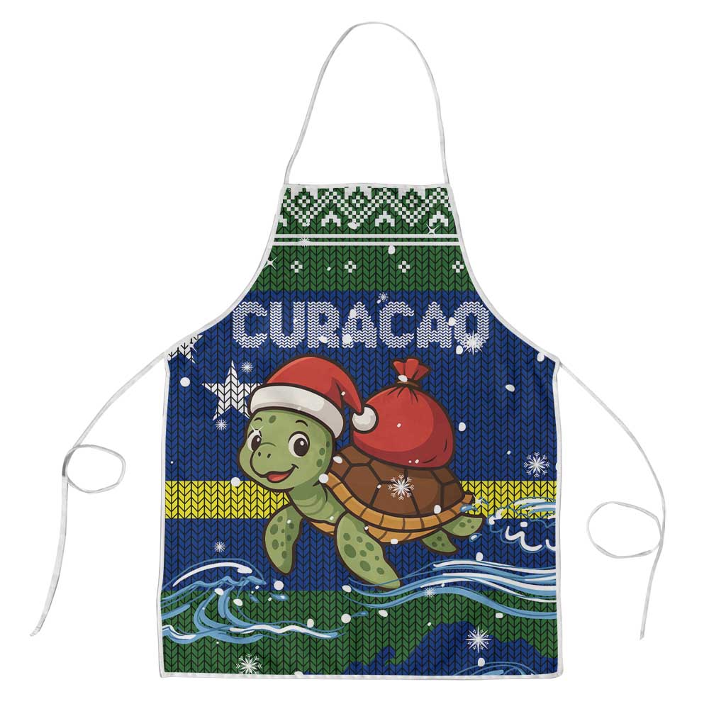 Curacao Christmas Apron with Santa Turtle Ocean Waves Snowflakes and Holiday Gift Design - Wonder Print Shop