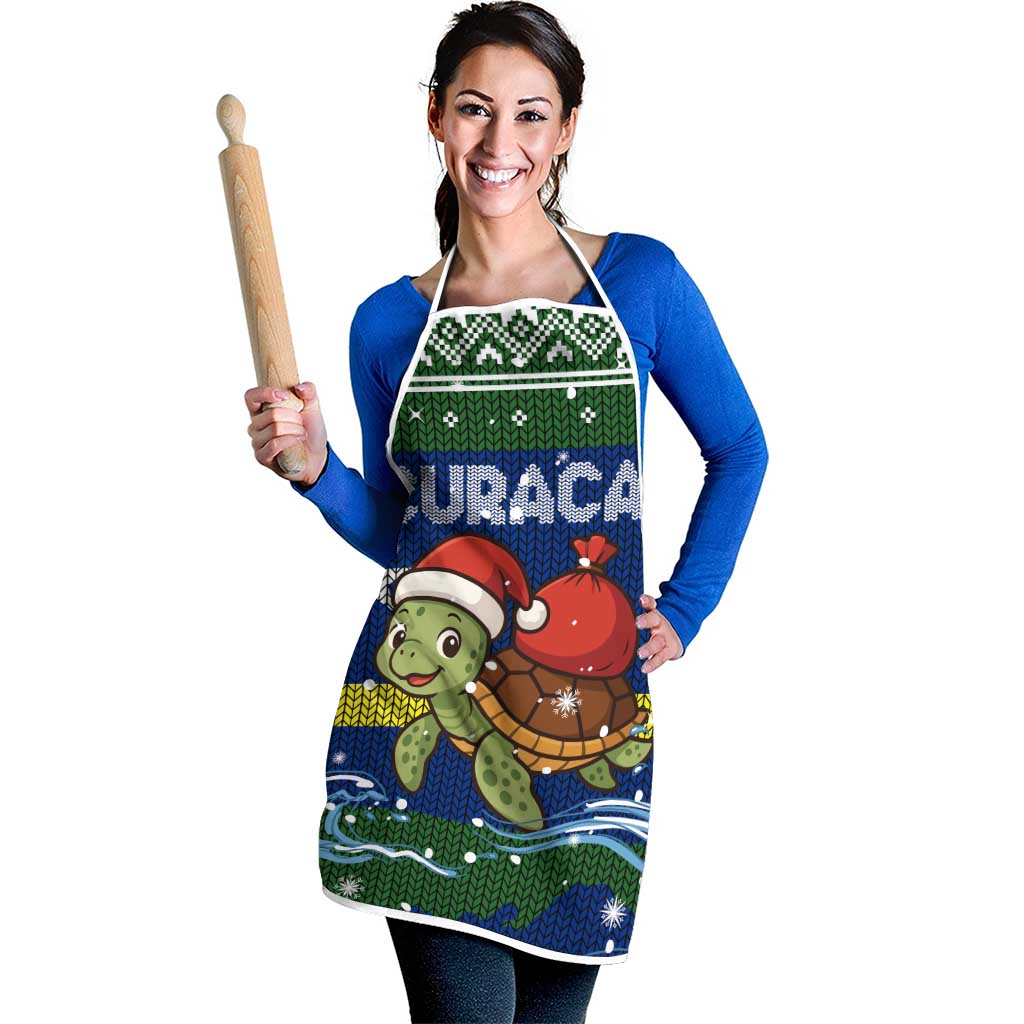 Curacao Christmas Apron with Santa Turtle Ocean Waves Snowflakes and Holiday Gift Design - Wonder Print Shop