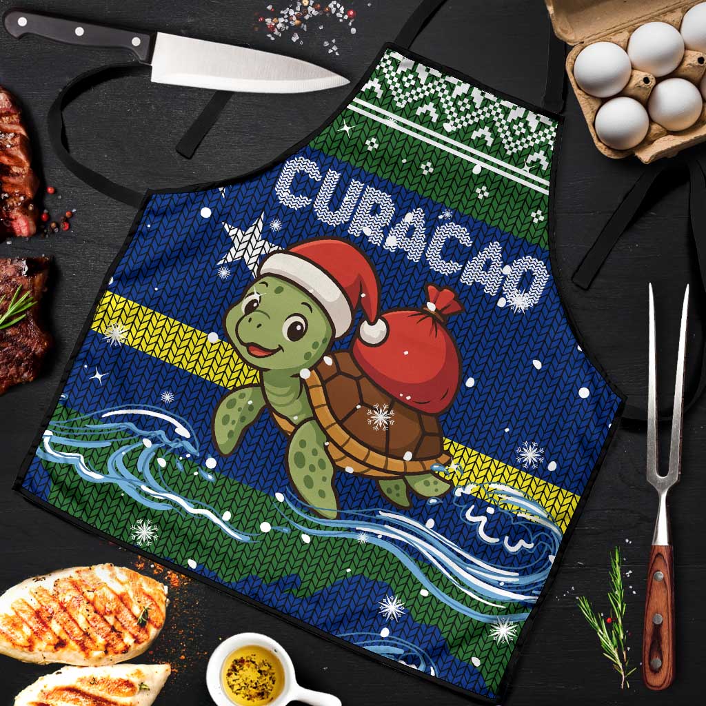 Curacao Christmas Apron with Santa Turtle Ocean Waves Snowflakes and Holiday Gift Design - Wonder Print Shop