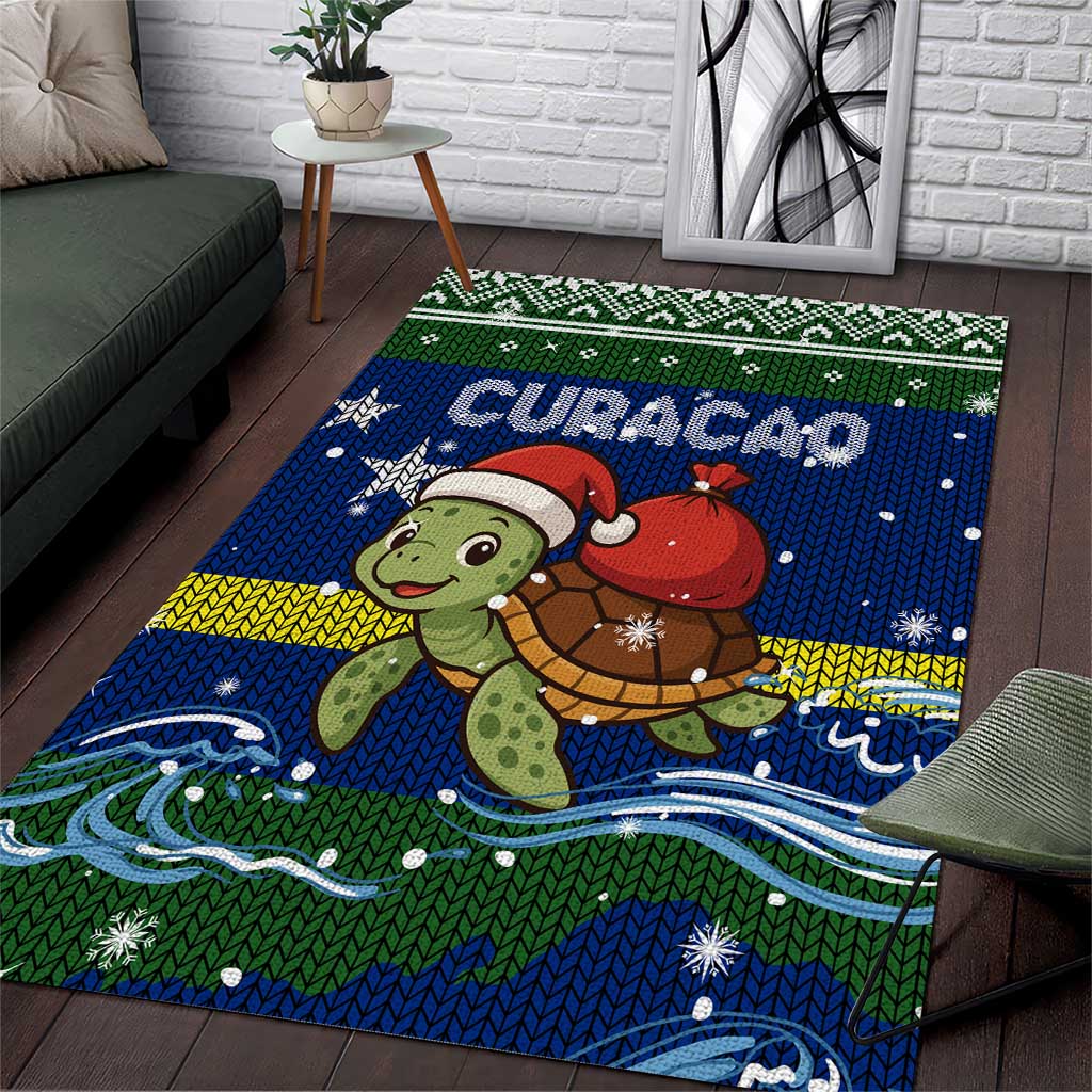 Curacao Christmas Area Rug with Santa Turtle Ocean Waves Snowflakes and Holiday Gift Design - Wonder Print Shop