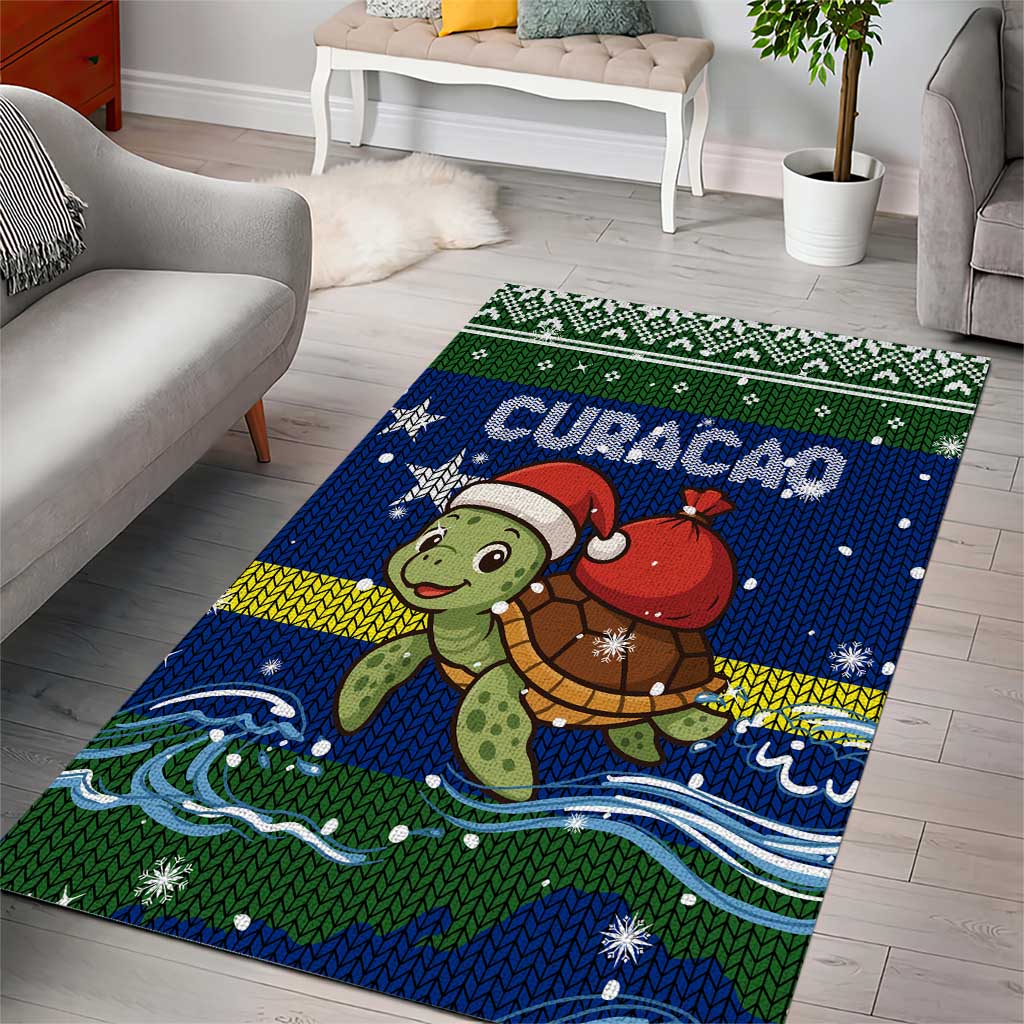 Curacao Christmas Area Rug with Santa Turtle Ocean Waves Snowflakes and Holiday Gift Design - Wonder Print Shop