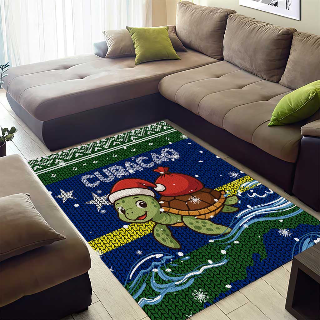Curacao Christmas Area Rug with Santa Turtle Ocean Waves Snowflakes and Holiday Gift Design - Wonder Print Shop