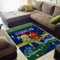 Curacao Christmas Area Rug with Santa Turtle Ocean Waves Snowflakes and Holiday Gift Design - Wonder Print Shop