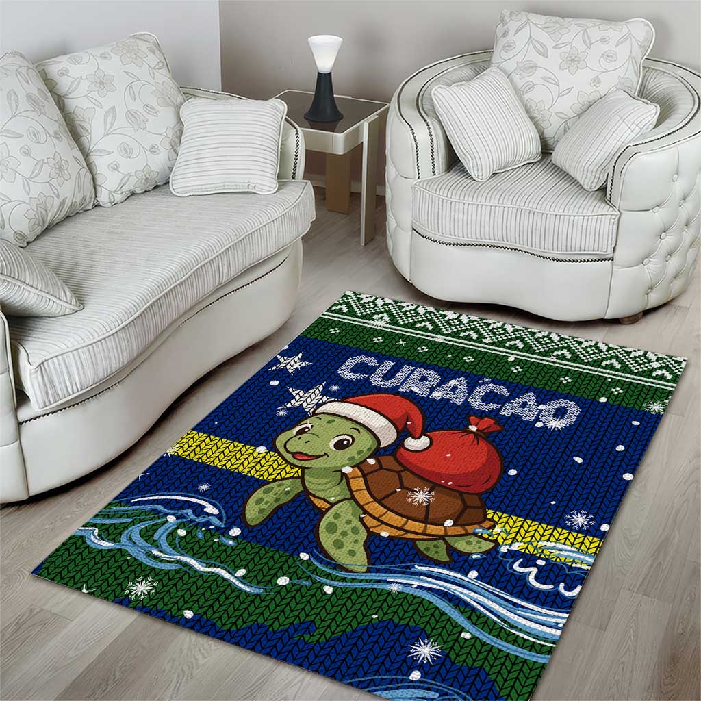 Curacao Christmas Area Rug with Santa Turtle Ocean Waves Snowflakes and Holiday Gift Design - Wonder Print Shop