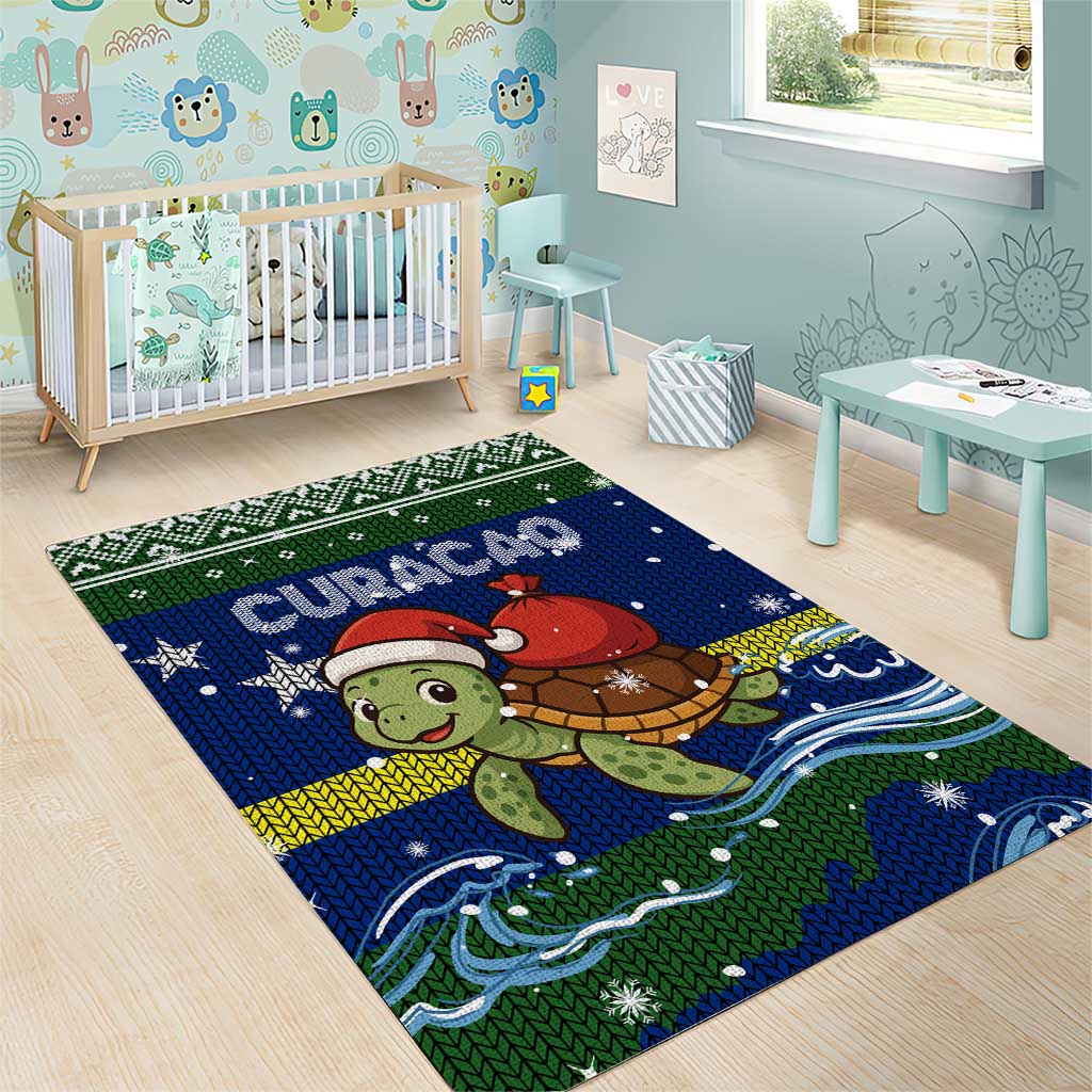 Curacao Christmas Area Rug with Santa Turtle Ocean Waves Snowflakes and Holiday Gift Design - Wonder Print Shop