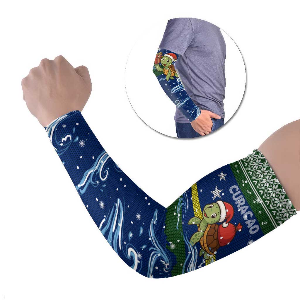 Curacao Christmas Arm Sleeves with Santa Turtle Ocean Waves Snowflakes and Holiday Gift Design - Wonder Print Shop