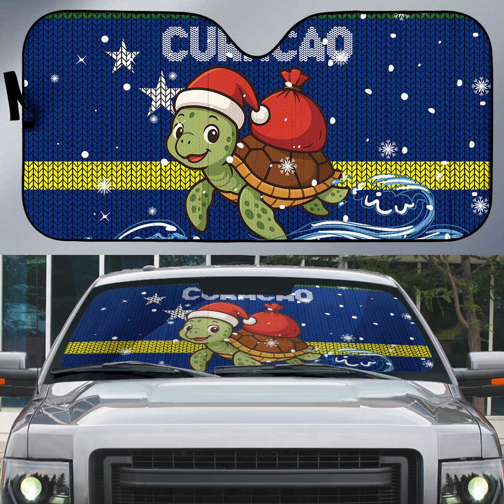 Curacao Christmas Auto Sun Shade with Santa Turtle Ocean Waves Snowflakes and Holiday Gift Design - Wonder Print Shop