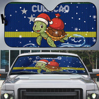 Curacao Christmas Auto Sun Shade with Santa Turtle Ocean Waves Snowflakes and Holiday Gift Design - Wonder Print Shop