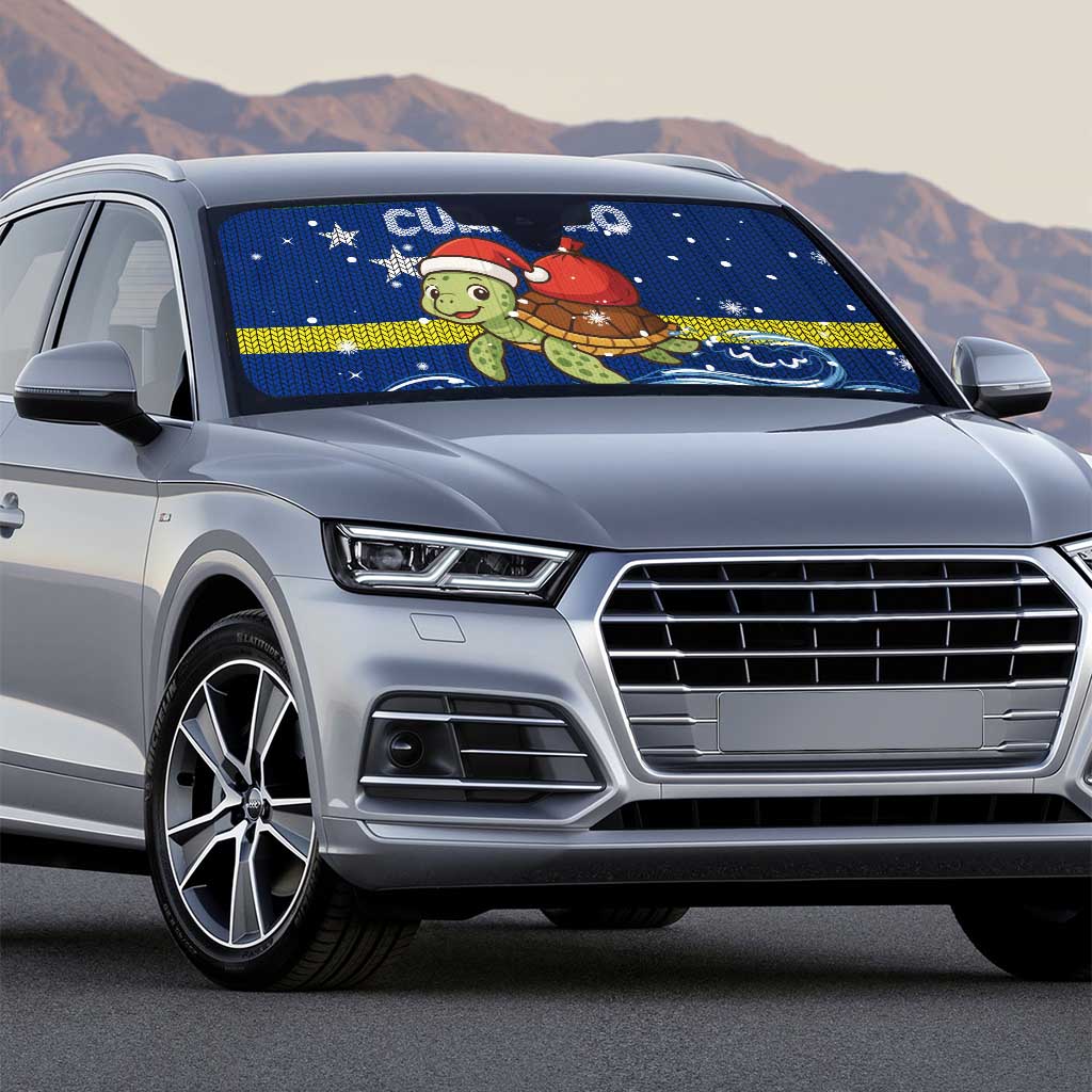 Curacao Christmas Auto Sun Shade with Santa Turtle Ocean Waves Snowflakes and Holiday Gift Design - Wonder Print Shop