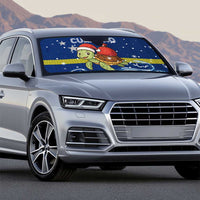 Curacao Christmas Auto Sun Shade with Santa Turtle Ocean Waves Snowflakes and Holiday Gift Design - Wonder Print Shop