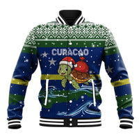 Curacao Christmas Baseball Jacket with Santa Turtle Ocean Waves Snowflakes and Holiday Gift Design - Wonder Print Shop