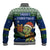 Curacao Christmas Baseball Jacket with Santa Turtle Ocean Waves Snowflakes and Holiday Gift Design - Wonder Print Shop