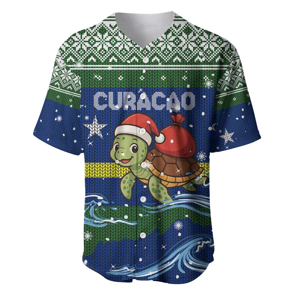 Curacao Christmas Baseball Jersey with Santa Turtle Ocean Waves Snowflakes and Holiday Gift Design - Wonder Print Shop