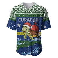 Curacao Christmas Baseball Jersey with Santa Turtle Ocean Waves Snowflakes and Holiday Gift Design - Wonder Print Shop