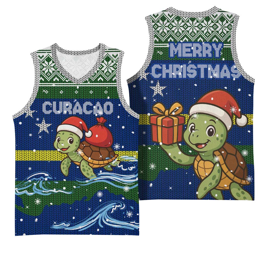 Curacao Christmas Basketball Jersey with Santa Turtle Ocean Waves Snowflakes and Holiday Gift Design - Wonder Print Shop