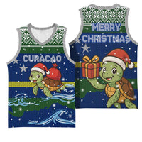 Curacao Christmas Basketball Jersey with Santa Turtle Ocean Waves Snowflakes and Holiday Gift Design - Wonder Print Shop