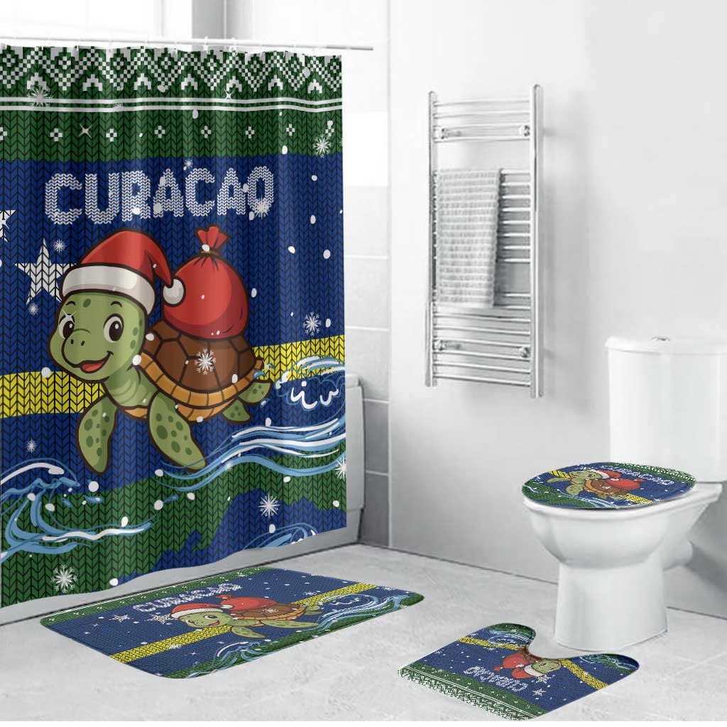 Curacao Christmas Bathroom Set with Santa Turtle Ocean Waves Snowflakes and Holiday Gift Design - Wonder Print Shop