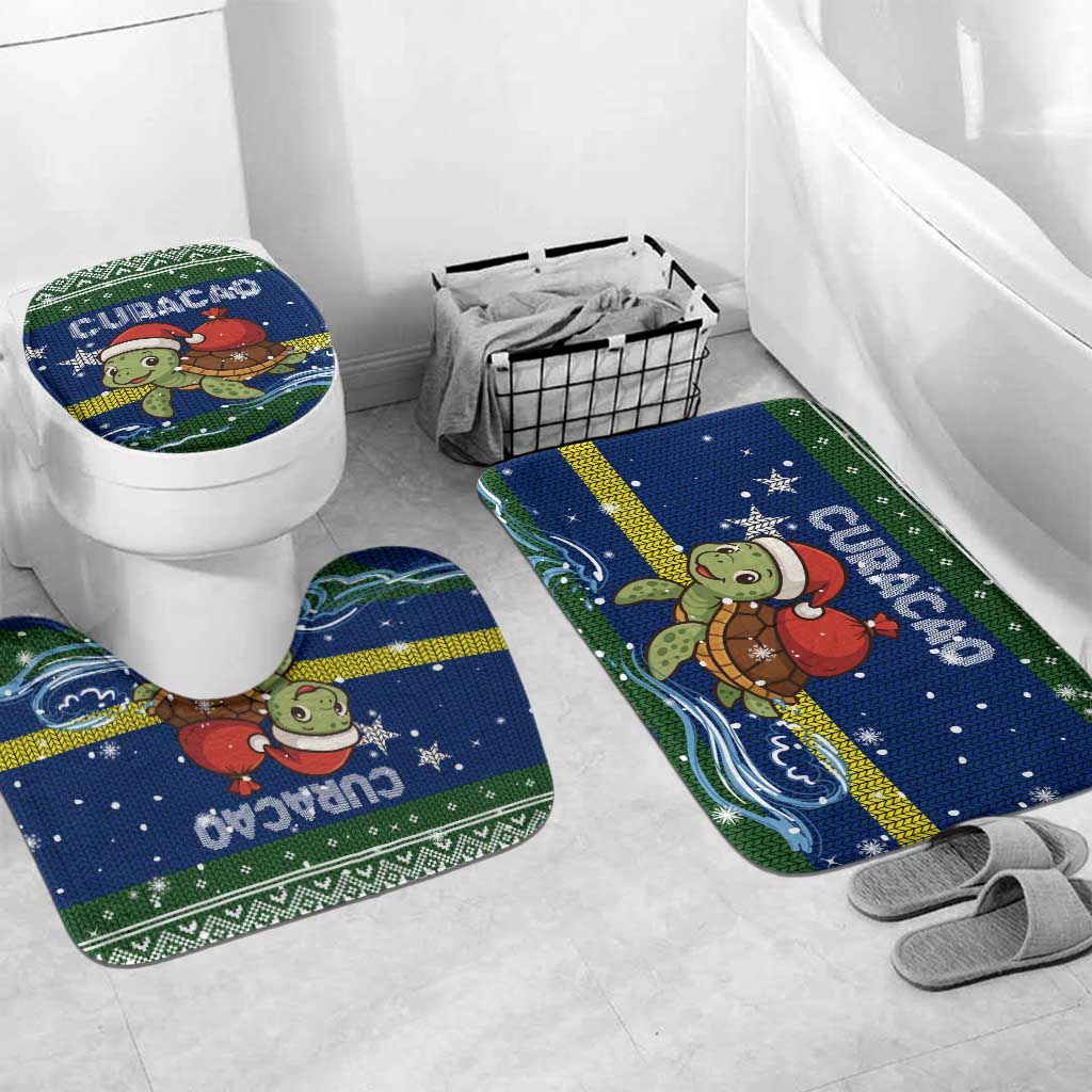 Curacao Christmas Bathroom Set with Santa Turtle Ocean Waves Snowflakes and Holiday Gift Design - Wonder Print Shop