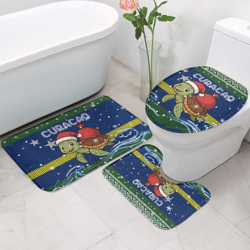 Curacao Christmas Bathroom Set with Santa Turtle Ocean Waves Snowflakes and Holiday Gift Design - Wonder Print Shop