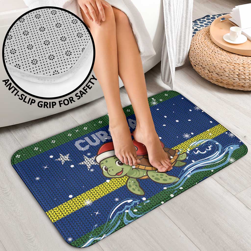Curacao Christmas Bathroom Set with Santa Turtle Ocean Waves Snowflakes and Holiday Gift Design - Wonder Print Shop