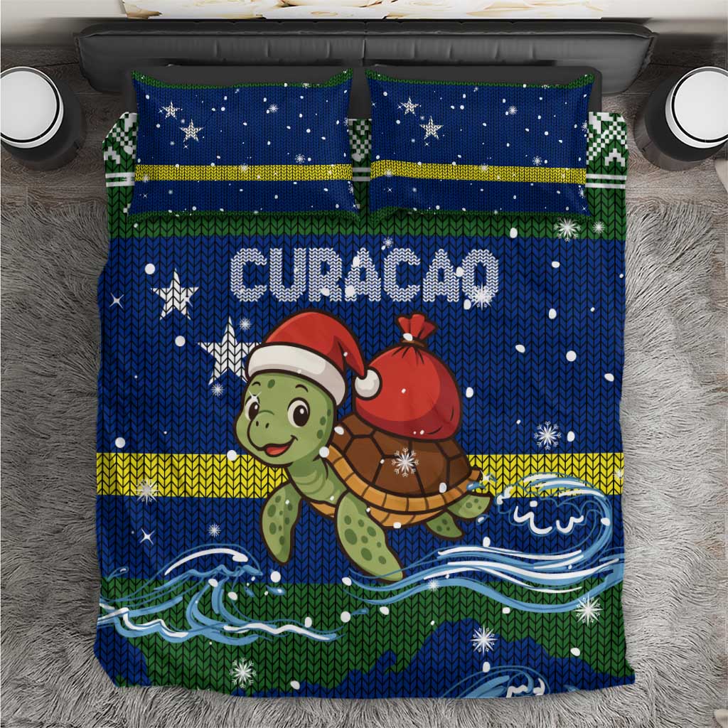 Curacao Christmas Bedding Set with Santa Turtle Ocean Waves Snowflakes and Holiday Gift Design - Wonder Print Shop