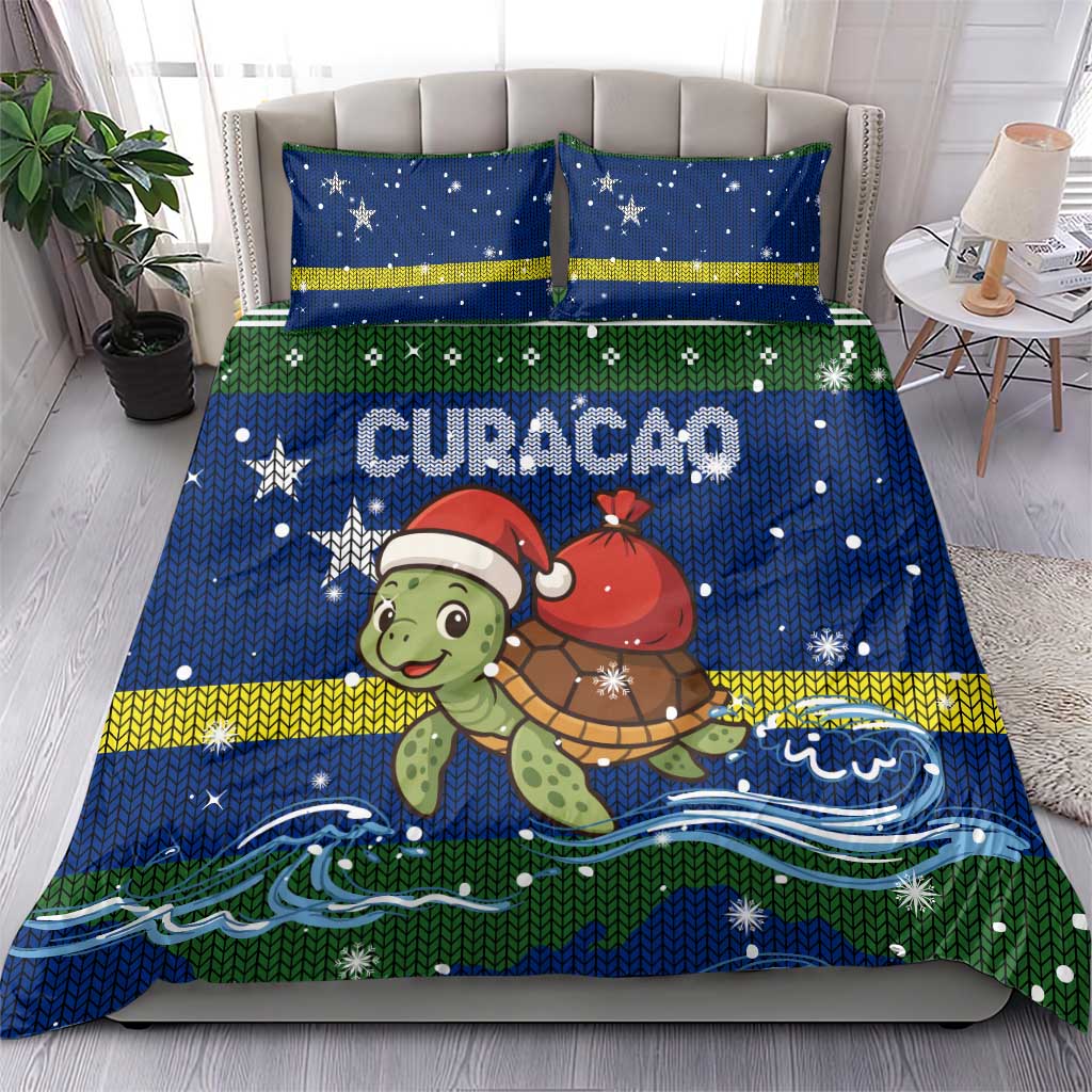 Curacao Christmas Bedding Set with Santa Turtle Ocean Waves Snowflakes and Holiday Gift Design - Wonder Print Shop