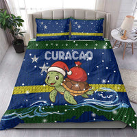 Curacao Christmas Bedding Set with Santa Turtle Ocean Waves Snowflakes and Holiday Gift Design - Wonder Print Shop