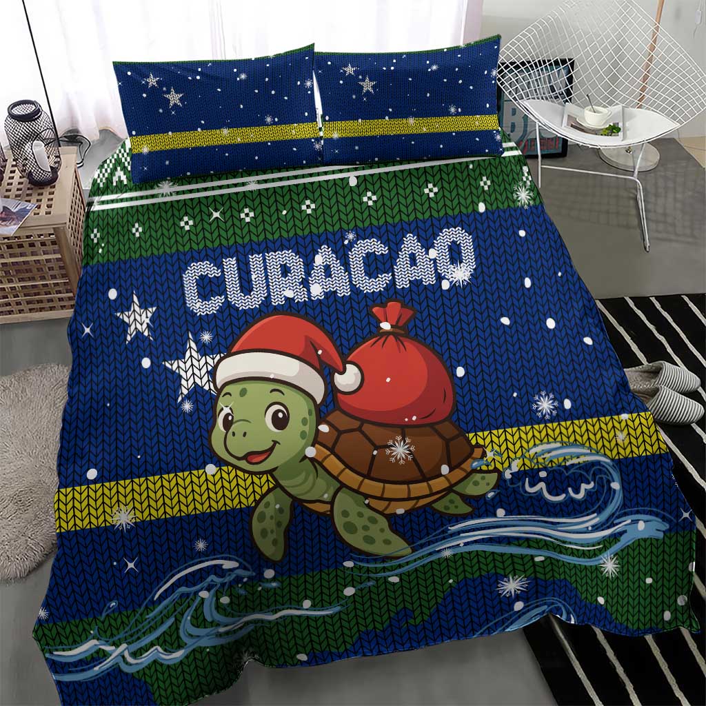 Curacao Christmas Bedding Set with Santa Turtle Ocean Waves Snowflakes and Holiday Gift Design - Wonder Print Shop
