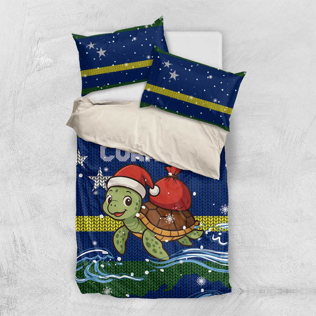 Curacao Christmas Bedding Set with Santa Turtle Ocean Waves Snowflakes and Holiday Gift Design - Wonder Print Shop