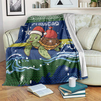 Curacao Christmas Blanket with Santa Turtle Ocean Waves Snowflakes and Holiday Gift Design - Wonder Print Shop