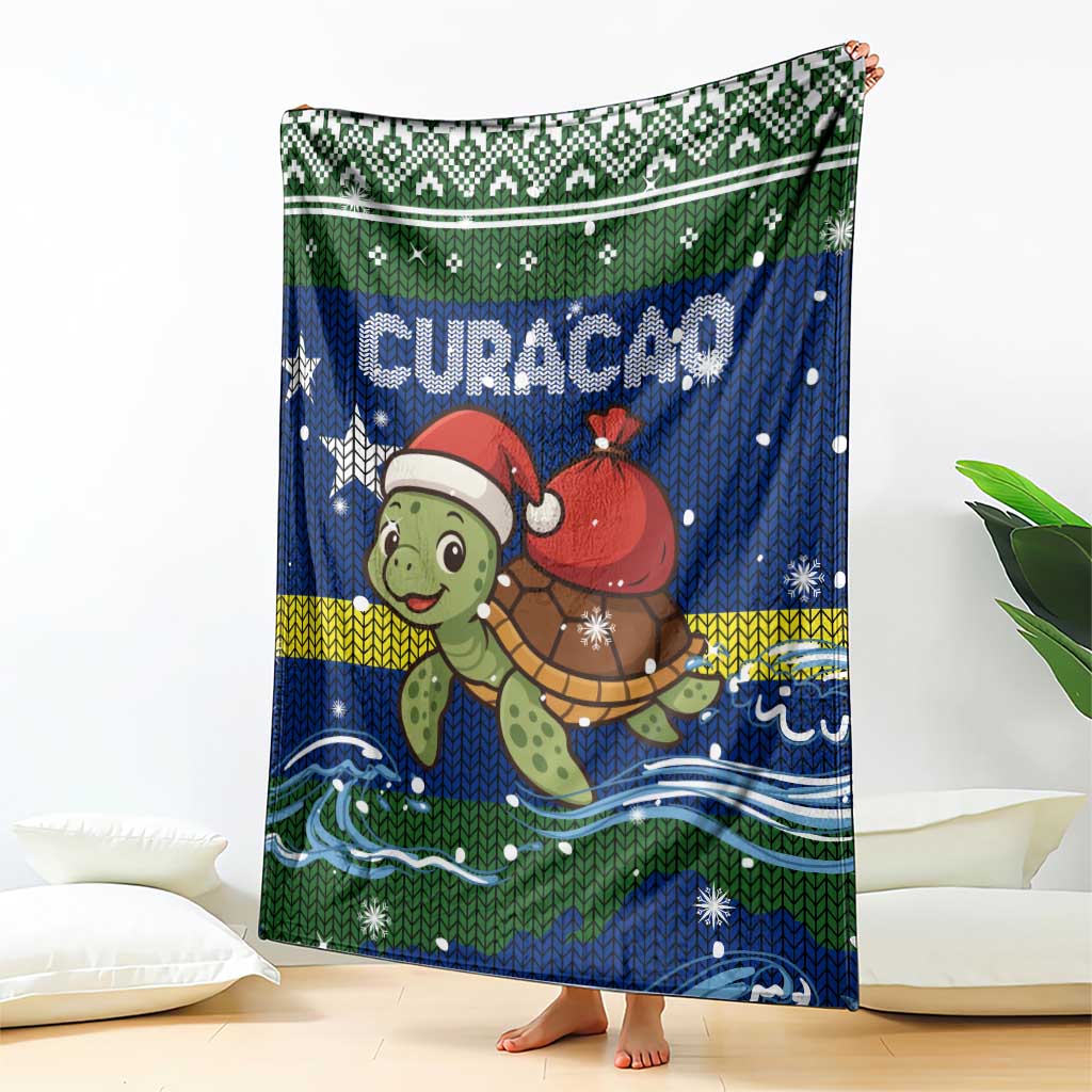 Curacao Christmas Blanket with Santa Turtle Ocean Waves Snowflakes and Holiday Gift Design - Wonder Print Shop